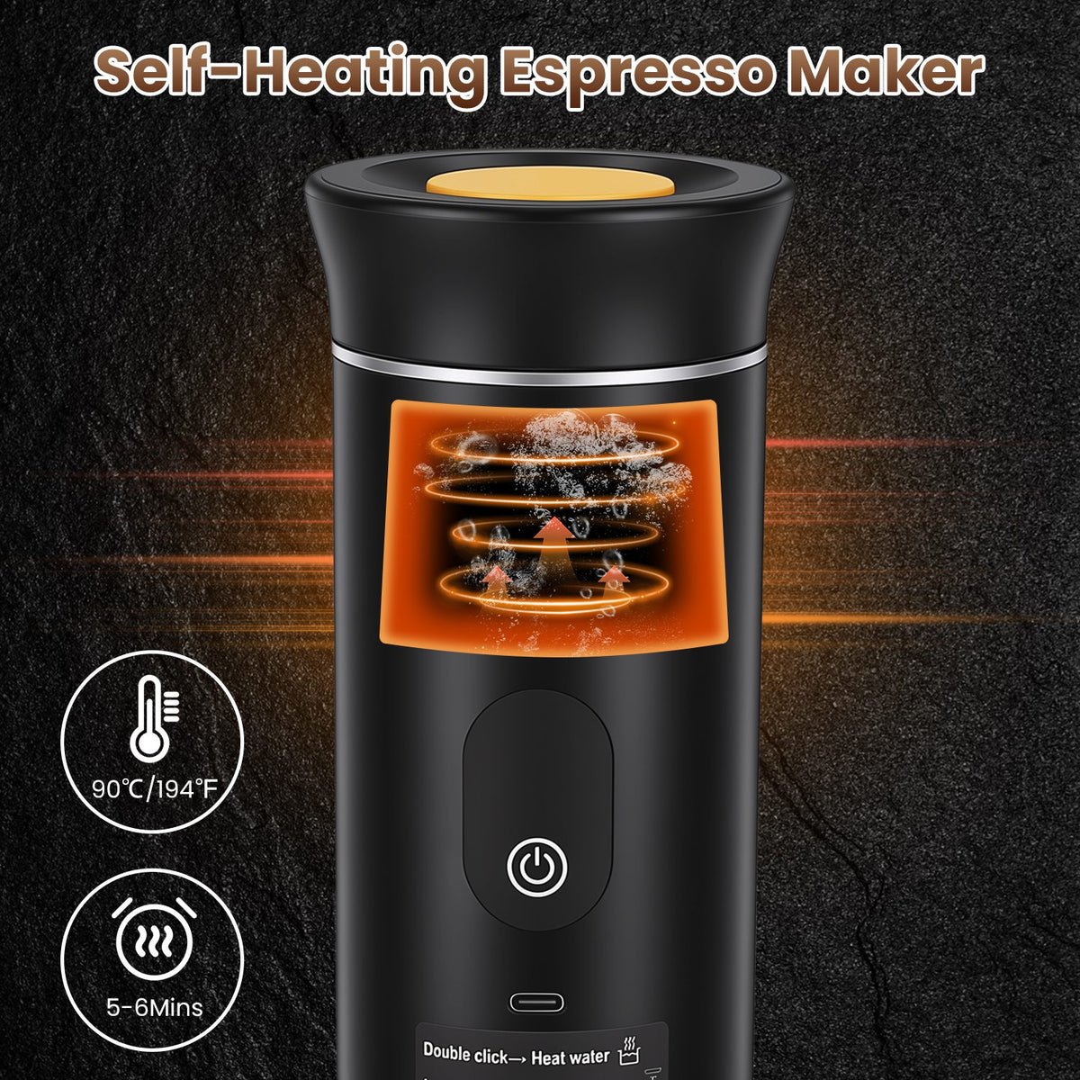 Portable Self-Heating Espresso Maker with 7, 500 mAh Battery - Nook & Nest