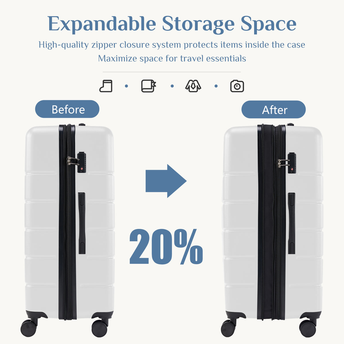 Hard Shell Luggage, 3 PCS Set, Large Capacity Interior - Nook & Nest