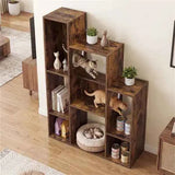 Cat Climbing Bookshelf – 8-Compartment Storage Tower, 2 Round Cat Open - Nook & Nest