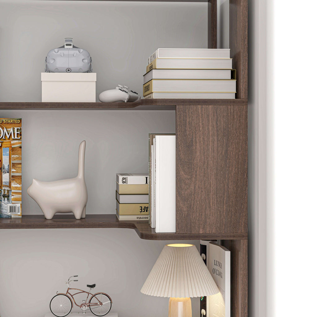 Elevate Your Space with Our Freestanding Corner Bookshelf – Dark Brown MDF - Nook & Nest