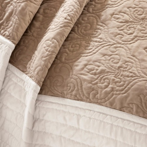 7 Piece Quilt Set With Euro Shams And Throw Pillows Beige FullQueen - Nook & Nest