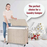 Large Laundry Hamper with Lid – 160L, PE Rattan, Wheeled, 2 Canvas Bag - Nook & Nest