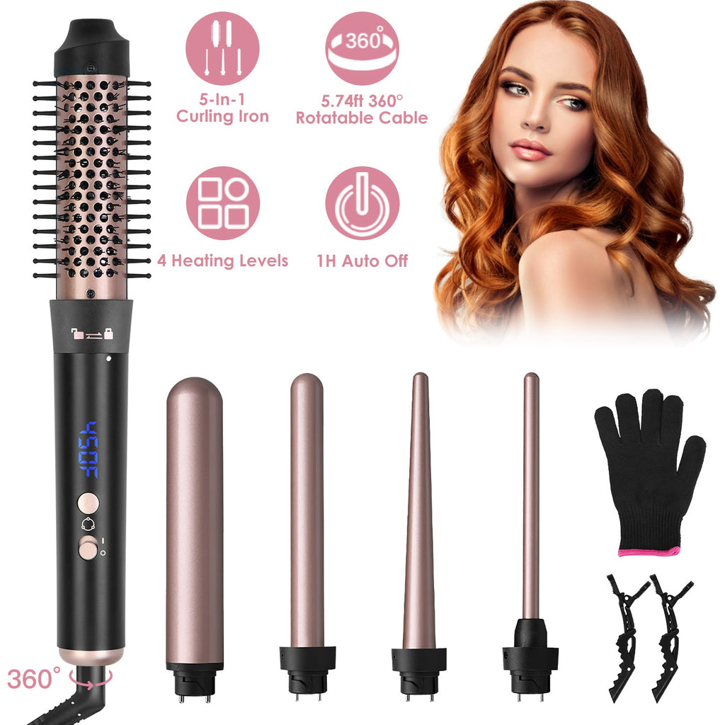 5-in-1 Curling Wand Set with 4 Barrels and Styling Brush - Nook & Nest