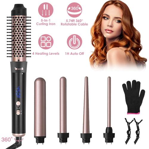5-in-1 Curling Wand Set with 4 Barrels and Styling Brush - Nook & Nest