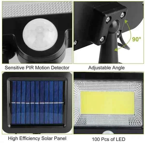 Enhance Your Outdoors with the Motion Sensor Solar Wall Light - 100 LED IP65 Waterproof - Nook & Nest