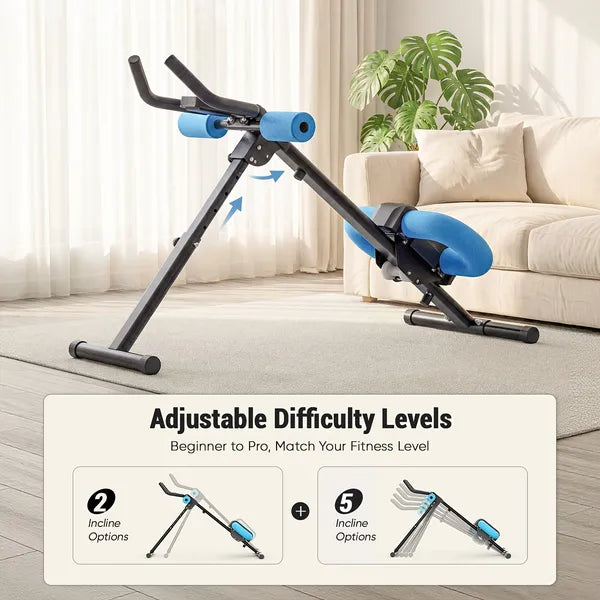 Adjustable Ab Machine For Stomach Workout, Core Workout Equipment For Home Gym, Ab Trainer With 2 Incline & 5 Height Levels, Knee & Elbow Protection, 440LBS, LCD Display, Foldable - Nook & Nest