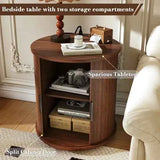 Round Mid-Century Nightstand – USB Charging & 2-Tier Storage - Nook & Nest