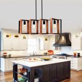 4-Light Kitchen Island Pendant Lights Farmhouse Dining Room Light Fixture, Rustic Wood And Black Metal Rectangular Chandelier, Hanging Lighting For Living Room,Conference Room, Home Office - Nook & Nest