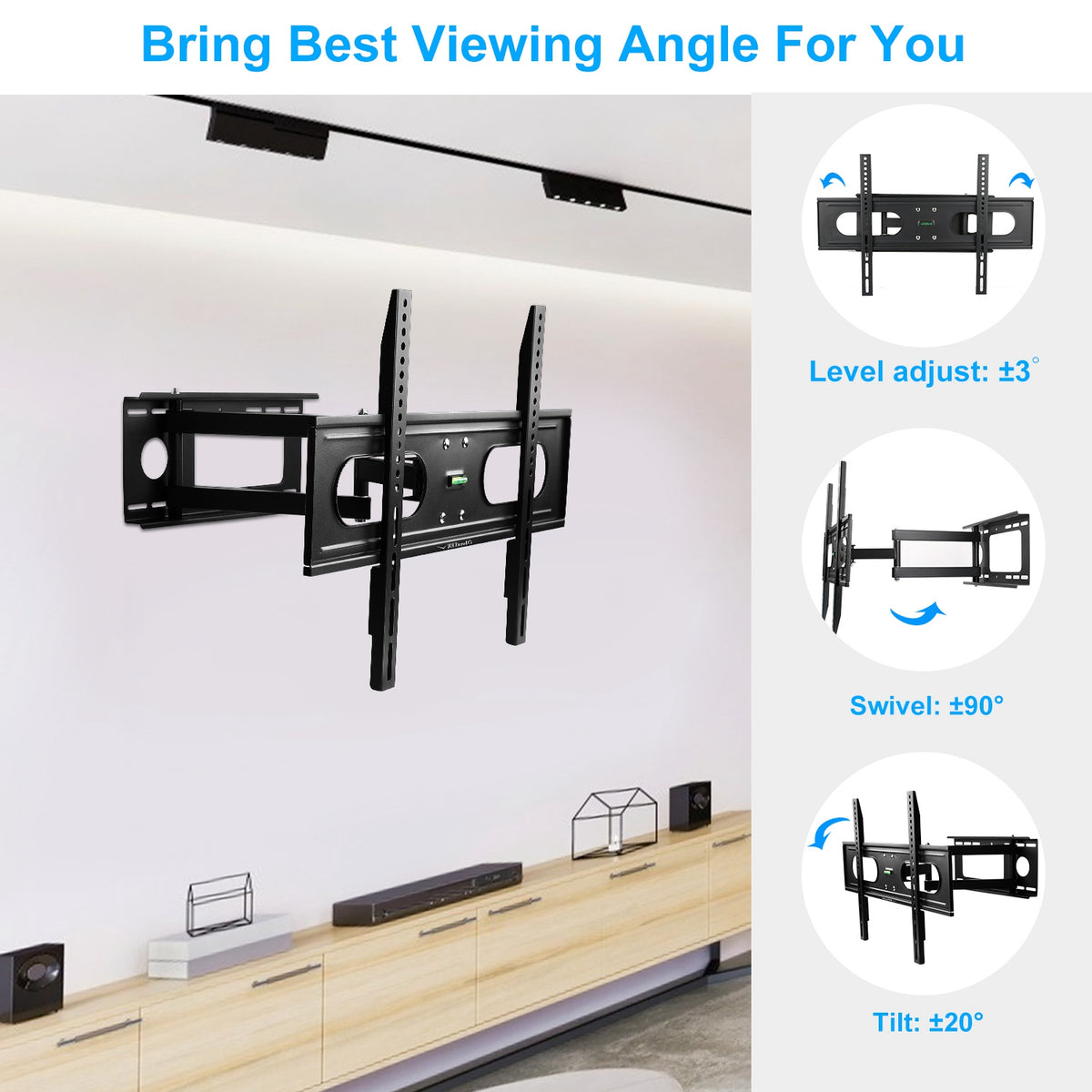 1Pc Full Motion TV Wall Mount Swivel Tilt TV Wall Rack Support 37in To 70in TV Wall Mount Max VESA Up To 600x400mm Holds Up To 99LBS - Nook & Nest