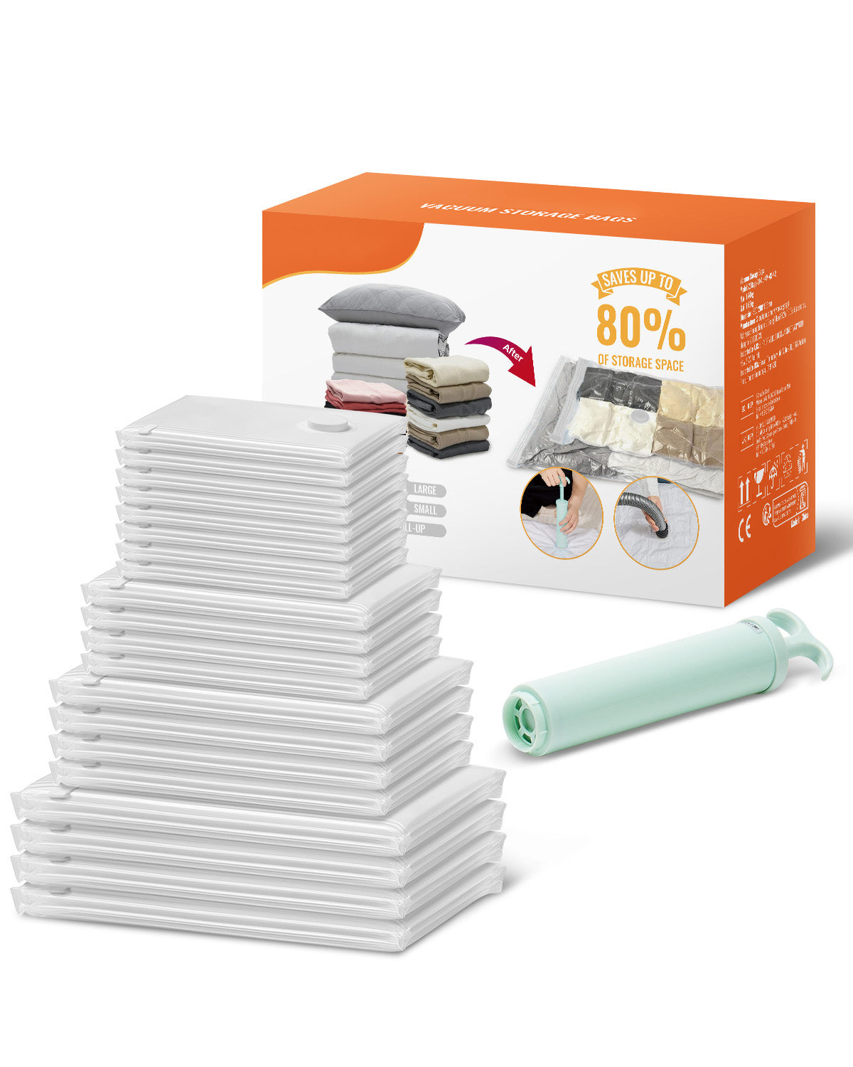 20 Pack Vacuum Storage Bags With Hand Pump, Space Saver Bags Compression For Comforters And Blankets, Sealer Clothes Storage Travel Essentials - Nook & Nest