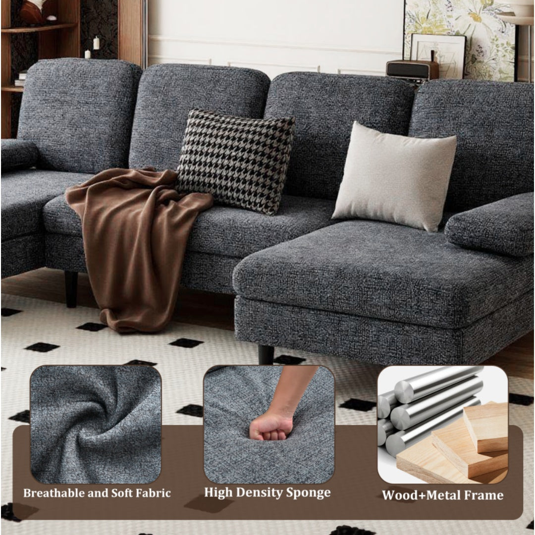 U-shaped Combination Sofa, Double Lounge Chair, Chenille Fabric 4-seat Living Room Furniture - Nook & Nest