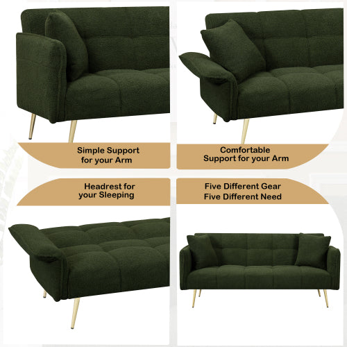 70.1 Inches Futon Sofa Bed, Convertible Double Sofa Bed With Folding Armrests For Living Rooms And Small Spaces - Nook & Nest