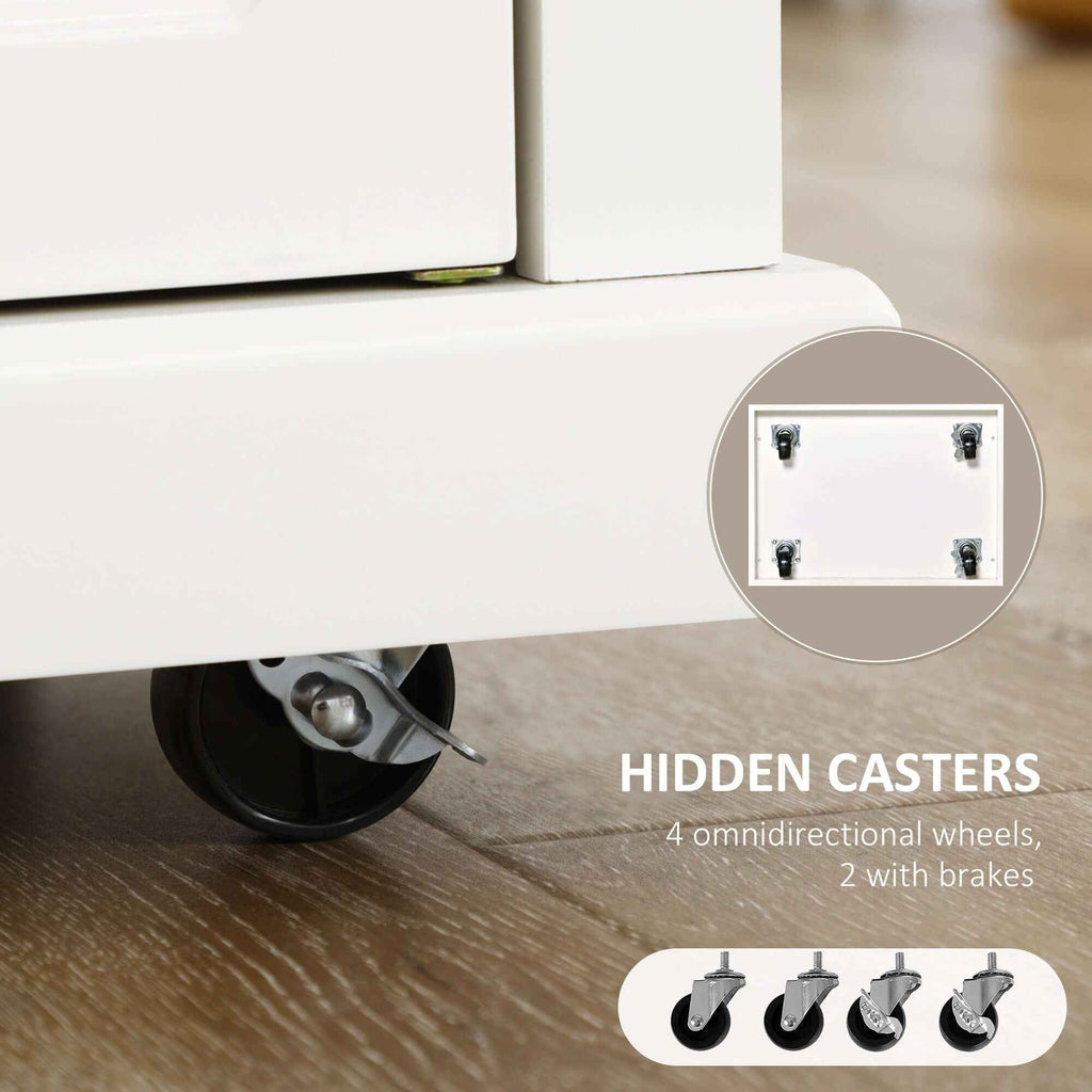 Compact Kitchen Rolling Cart – Elevate Your Culinary Experience with Cream White & Wood Top - Nook & Nest