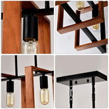 4-Light Kitchen Island Pendant Lights Farmhouse Dining Room Light Fixture, Rustic Wood And Black Metal Rectangular Chandelier, Hanging Lighting For Living Room,Conference Room, Home Office - Nook & Nest