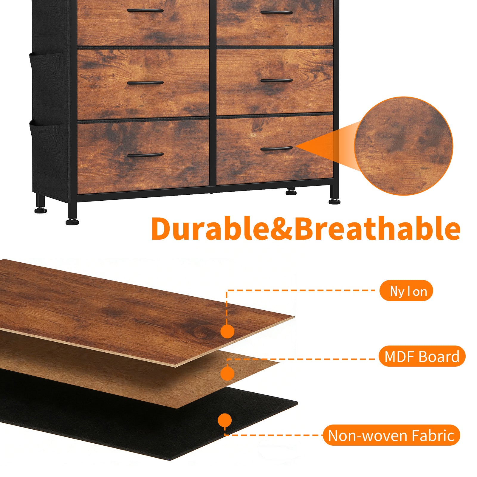 10-Drawer Dresser With Side Pocket & Hooks, Storage Cabinet With Wood Top For Bedroom Closet Organization - Nook & Nest