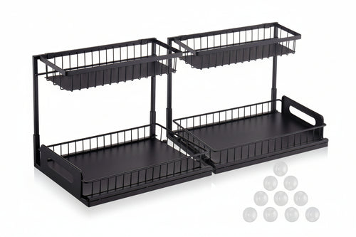 2-Tier Wire Under Sink Organizer – 2-Pack, Pull-Out Drawer, Carbon Ste - Nook & Nest