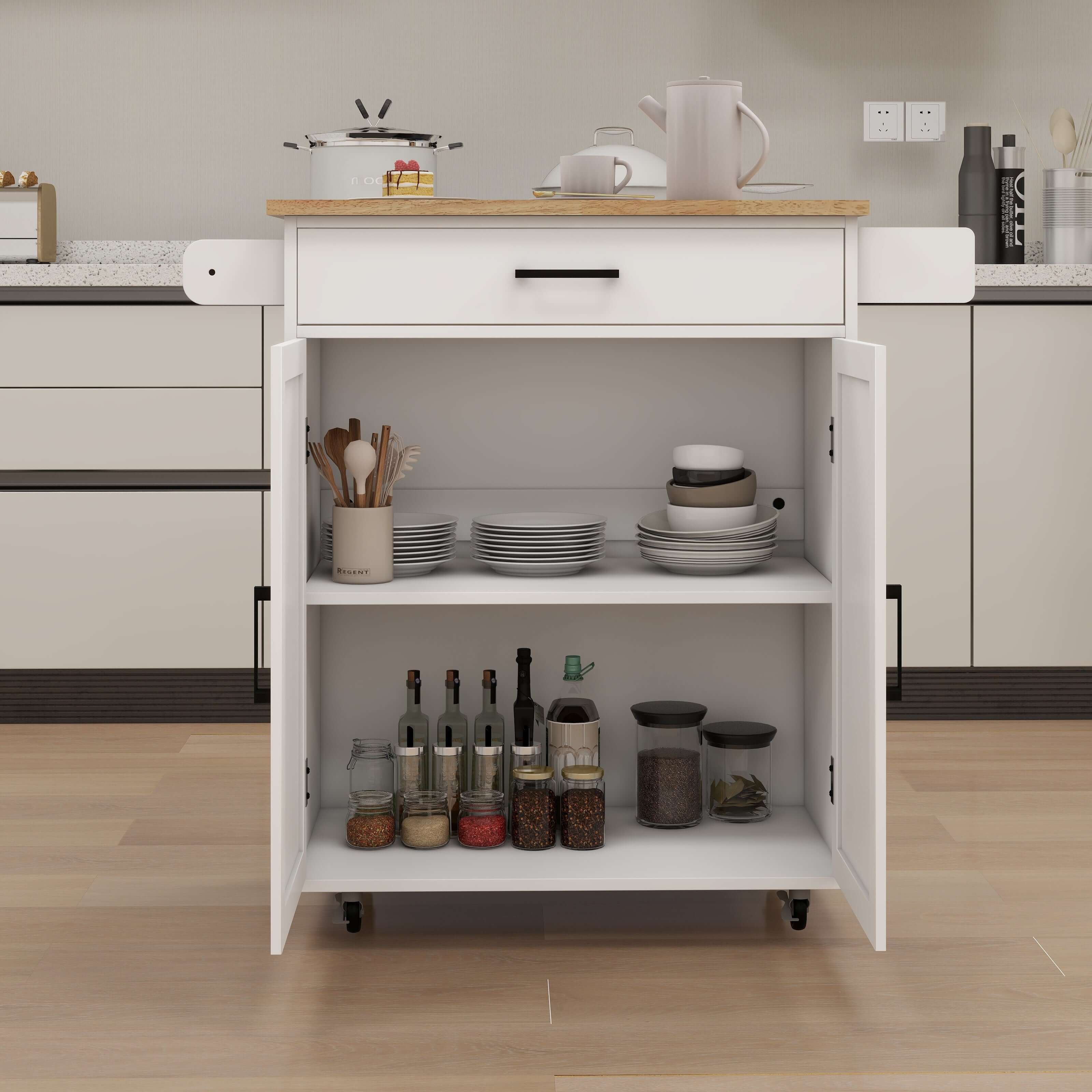 Charming Farmhouse Kitchen Island Cart with Rubber Wood Top and Barn Doors - Nook & Nest