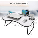 Portable Laptop Desk, Gray And White Matte Metal And Wood Construction, Foldable Design With Cup Holder, 26.5 X 18.5 Inches, For Bed, Car, Couch, Home & Outdoor Use (Grey+White Matte) - Nook & Nest