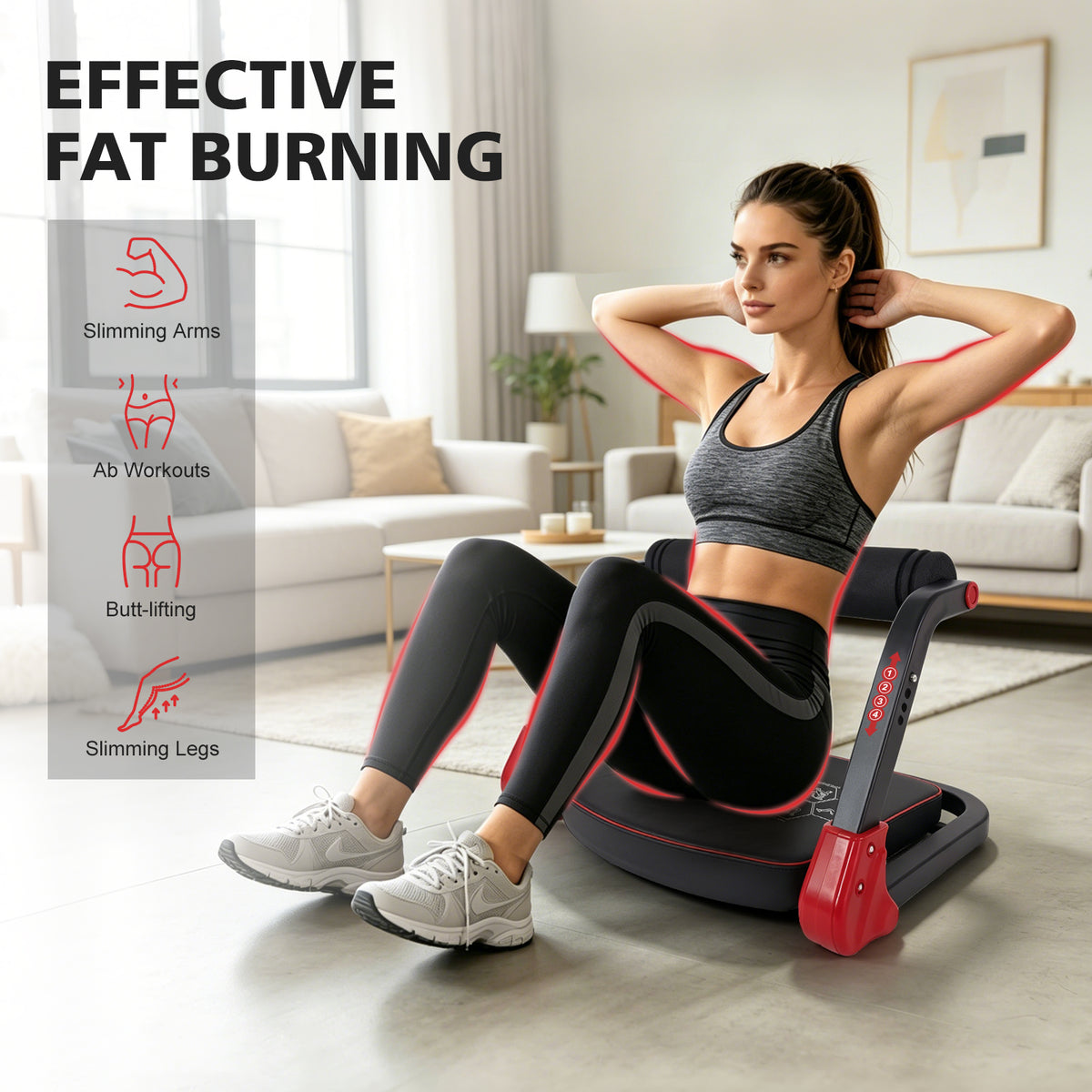 Ab Core Trainer Abdominal Machine For Home Gym With Resistance Bands Red - Nook & Nest
