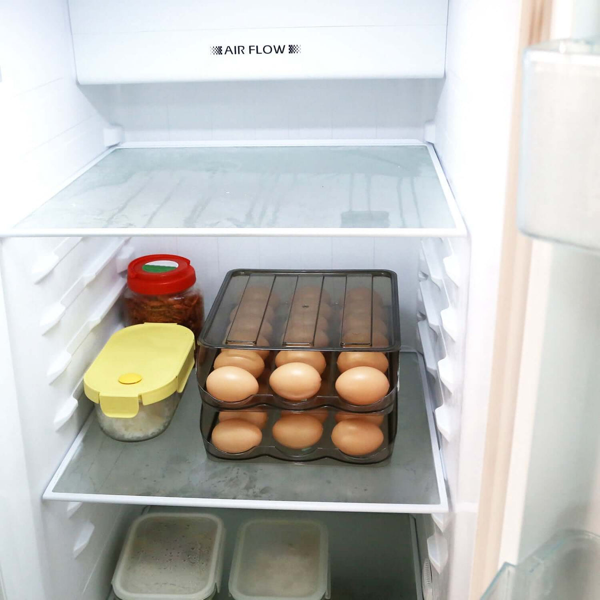 Stackable Egg Holder - Rolling 36-Egg Organizer with Protective Lid - Nook & Nest