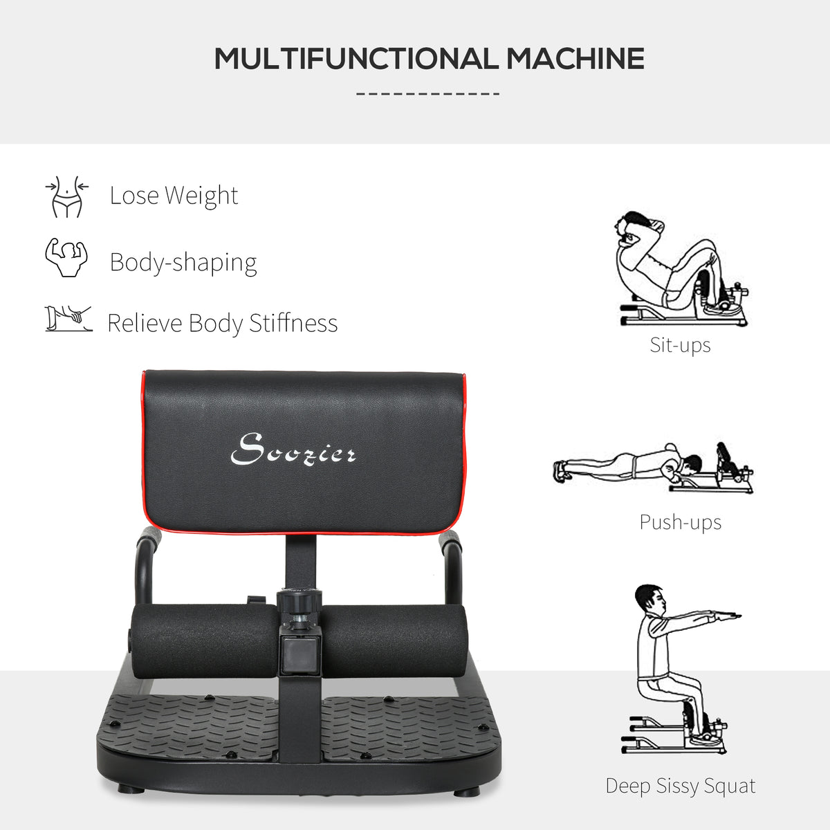 3-in-1 Home Gym Fitness Trainer, Padded Push Up Sit Up Squat Machine, Black - Nook & Nest