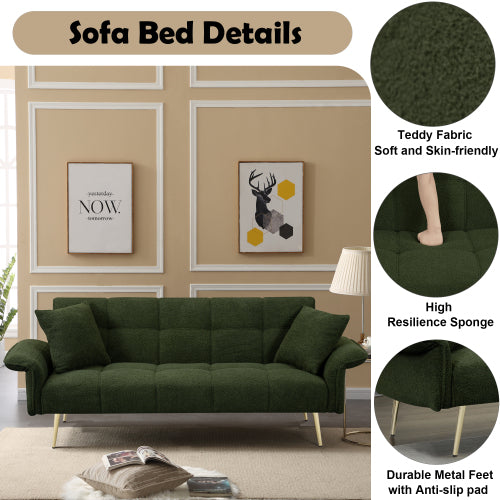70.1 Inches Futon Sofa Bed, Convertible Double Sofa Bed With Folding Armrests For Living Rooms And Small Spaces - Nook & Nest