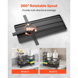 2-Tier Kitchen Sink Organizer Caddy – Rotating Drain Spout, Sponge & B - Nook & Nest