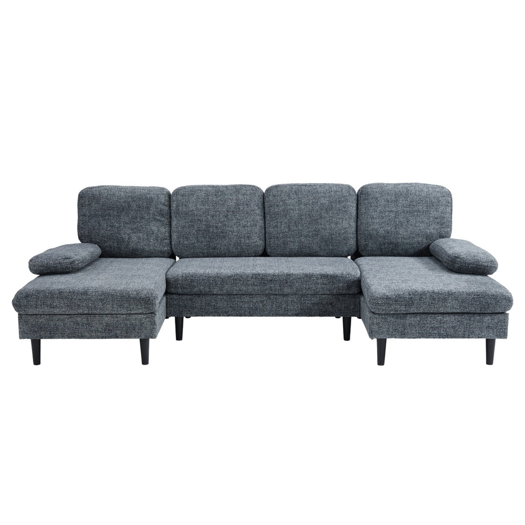 U-shaped Combination Sofa, Double Lounge Chair, Chenille Fabric 4-seat Living Room Furniture - Nook & Nest