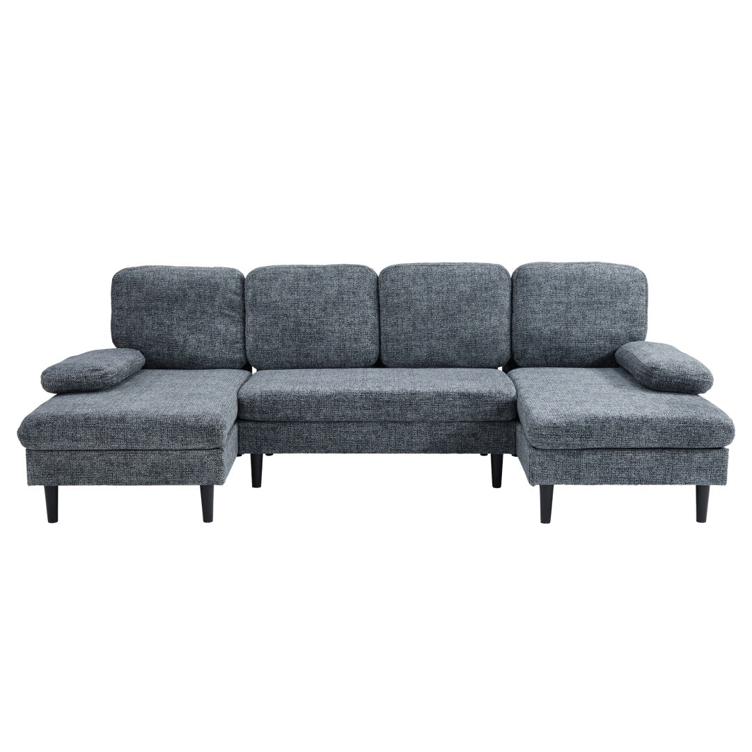 U-shaped Combination Sofa, Double Lounge Chair, Chenille Fabric 4-seat Living Room Furniture - Nook & Nest
