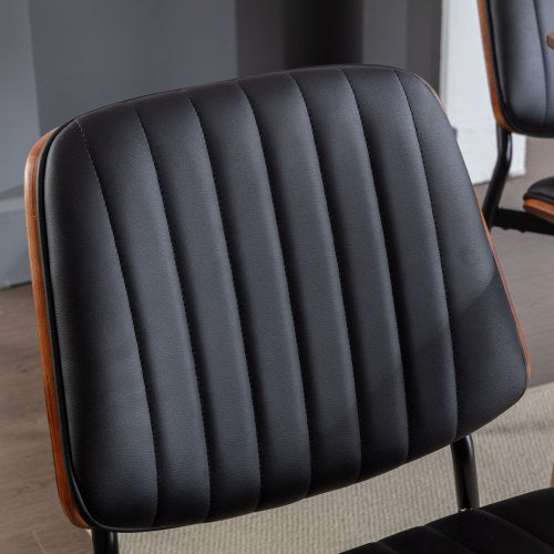 Dining Chairs Set Of 2 Mid Century Modern Retro Faux Leather Chair With Walnut Bentwood Back Upholstered Seat Metal Legs Adjustable Foot For Kitchen Dining Room Chairs - Nook & Nest