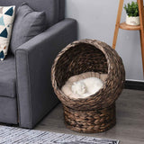 Elevated Cat Bed with Rotating Wicker Pod – Handwoven, Plush Cushion, Nook & Nest