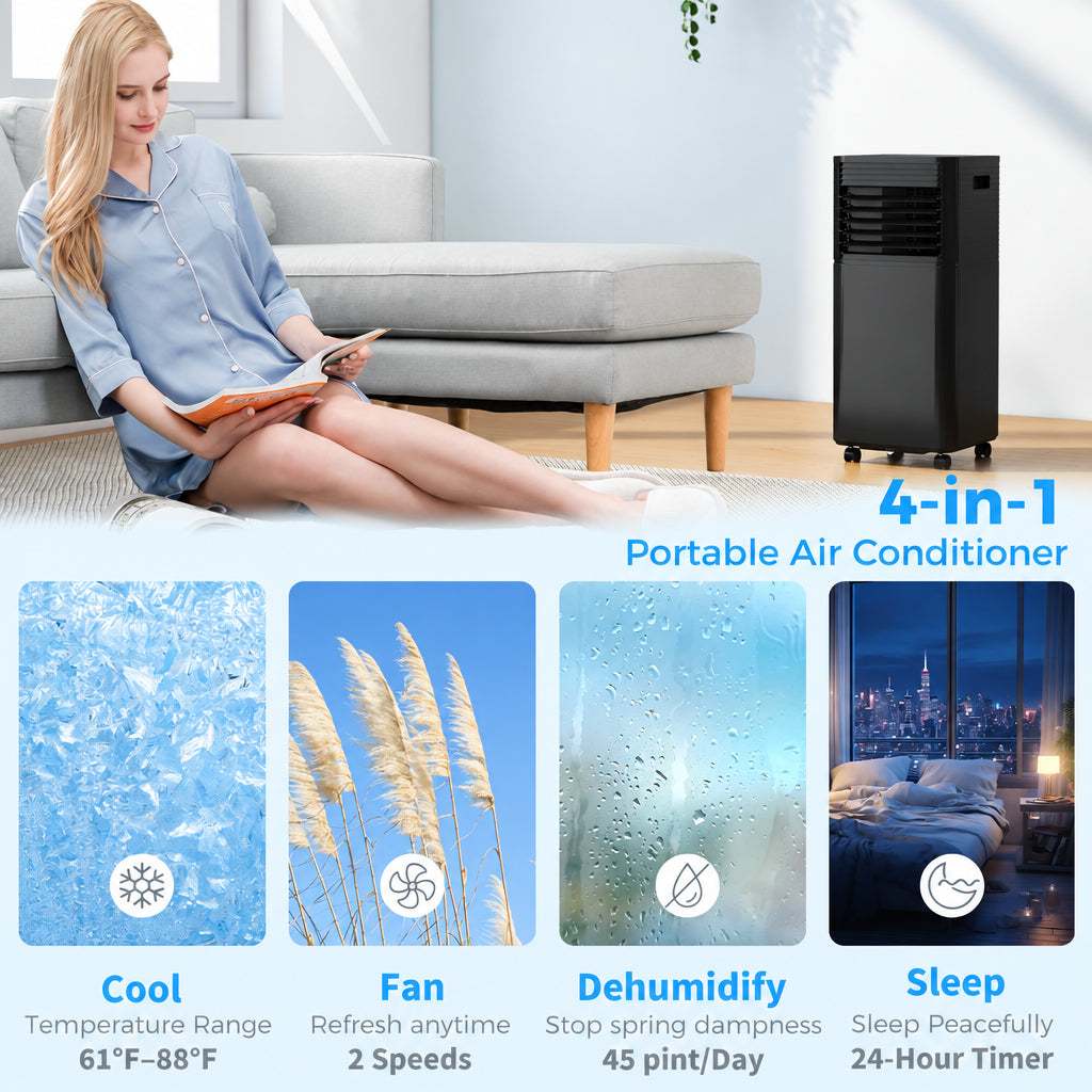 Black 8, 000 BTU Portable Air Conditioner, 3-in-1 - Nook & Nest