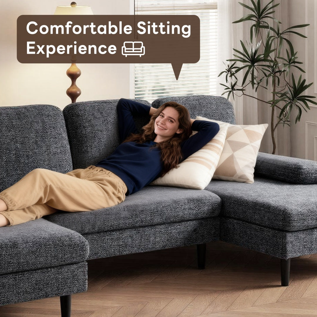 U-shaped Combination Sofa, Double Lounge Chair, Chenille Fabric 4-seat Living Room Furniture - Nook & Nest