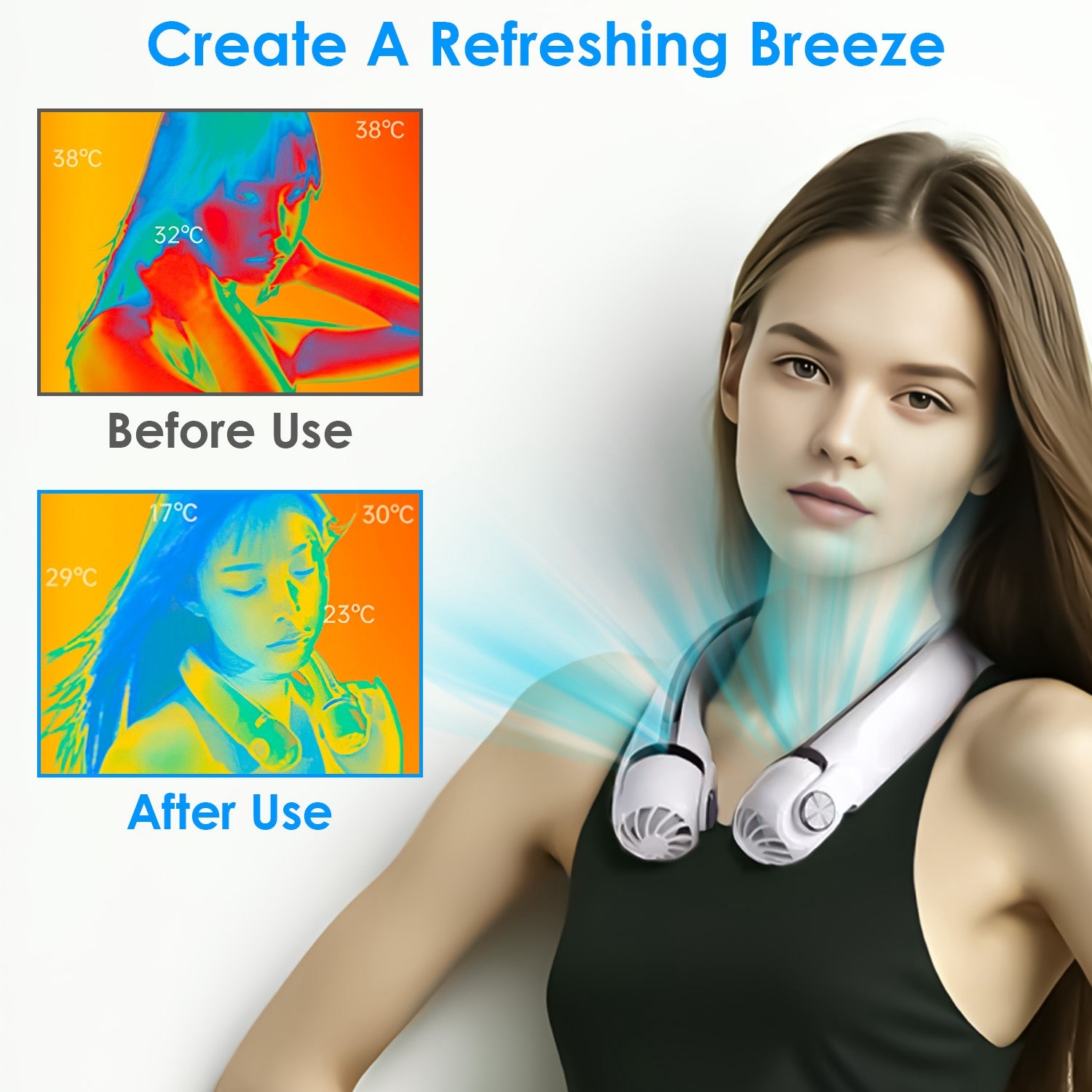 Portable Neck Hanging Fan Hands-free Cooling Personal Fan With 3 Speeds 360 Degree Air Flow Adjustable Neck Width - Nook & Nest