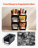 Large Stackable Storage Bins – 6-Pack, Front-Open, Polypropylene, Labe - Nook & Nest
