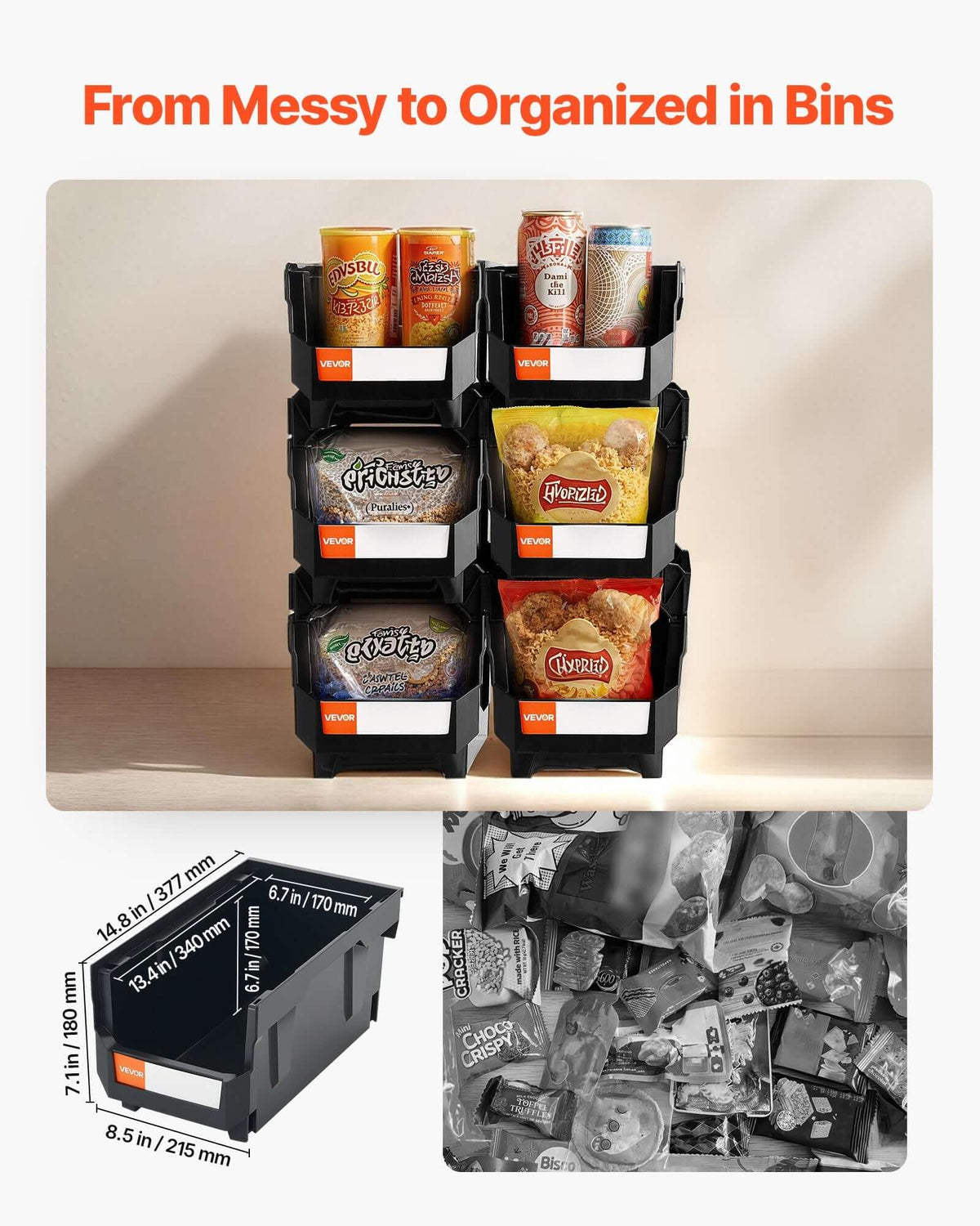 Large Stackable Storage Bins with Labels – 6 Pack for Effortless Organization - Nook & Nest