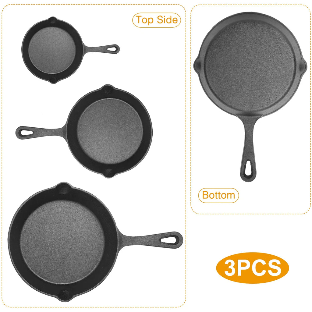 Transform Your Cooking with the Pre-Seasoned Cast Iron Skillet Set - 3-Piece Versatile Cookware - Nook & Nest