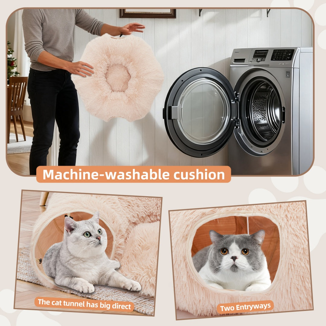Cat Tunnel Bed For Indoor, Soft Plush Peekaboo Cat Cave Donut Tunnel, For Cats Kittens, Rabbit - Nook & Nest