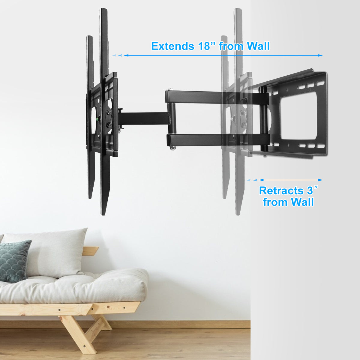 1Pc Full Motion TV Wall Mount Swivel Tilt TV Wall Rack Support 37in To 70in TV Wall Mount Max VESA Up To 600x400mm Holds Up To 99LBS - Nook & Nest