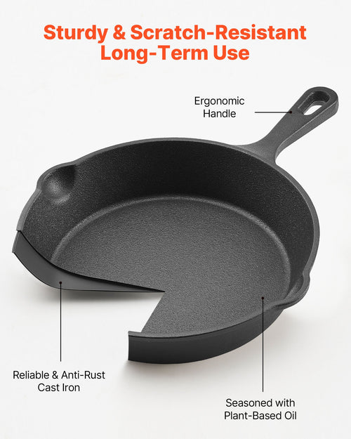 3-Piece Pre-Seasoned Cast Iron Skillet Set, 6/8/10 Inch - Nook & Nest