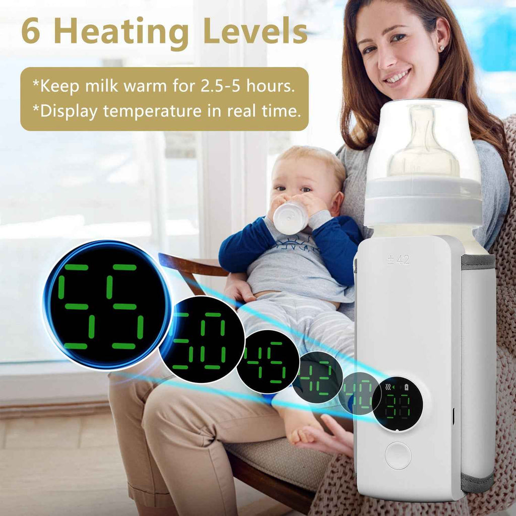 Portable Baby Bottle Warmer – USB Rechargeable, 6 Heating Levels