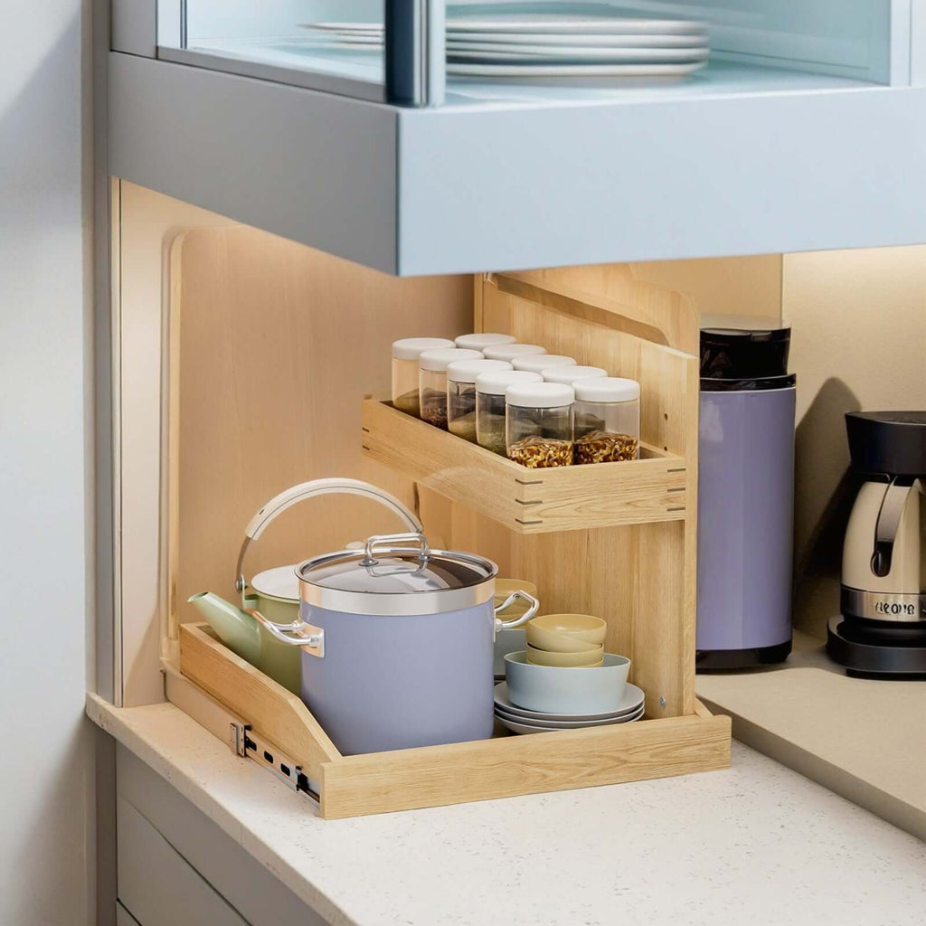 Elevate Your Space with the 2-Tier Pull-Out Cabinet Organizer – Soft-Close Convenience - Nook & Nest