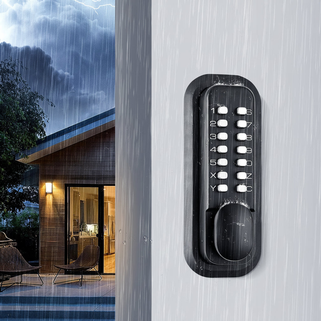 Mechanical Keyless Entry Door Lock, 14 Digit Keypad, Outdoor Gate Door Locks Set With Surface-mounted Latch, Water-proof Zinc Alloy, Keypad And Knob, Easy To Install, For Garden, Garage, Yard - Nook & Nest
