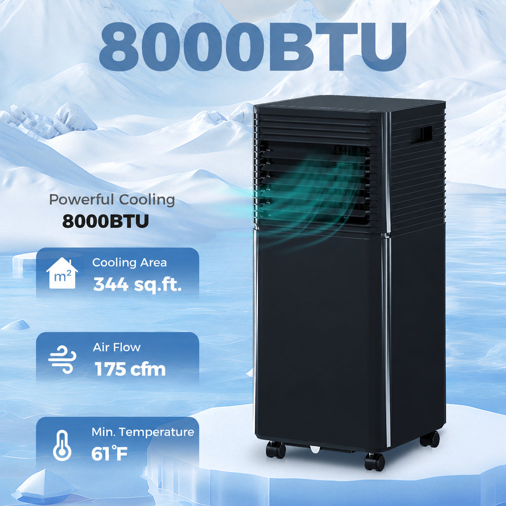 Black 8, 000 BTU Portable Air Conditioner, 3-in-1 - Nook & Nest