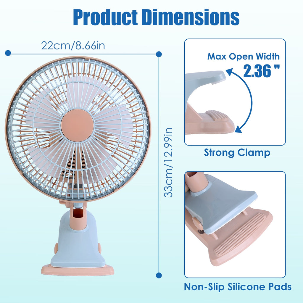8.66-Inch Clip-On Fan with 2 Speeds and Oscillation - Nook & Nest