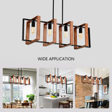 4-Light Kitchen Island Pendant Lights Farmhouse Dining Room Light Fixture, Rustic Wood And Black Metal Rectangular Chandelier, Hanging Lighting For Living Room,Conference Room, Home Office - Nook & Nest