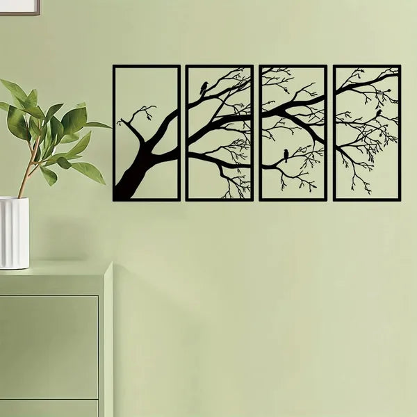 4-Panel Iron Branch and Bird Wall Art - Nook & Nest