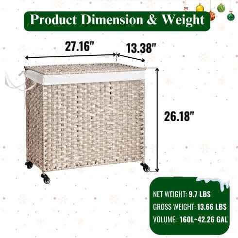 Transform Your Space with Our Large Laundry Hamper with Lid – 160L Light Gray - Nook & Nest