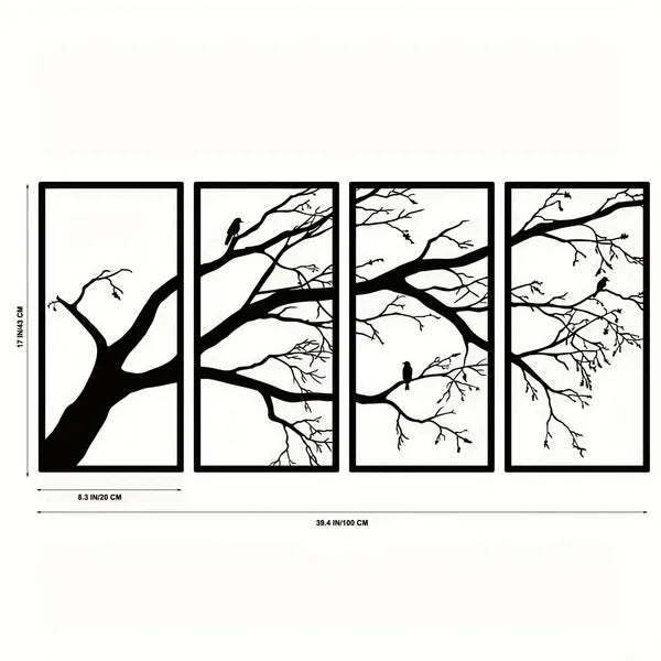 4-Panel Iron Branch and Bird Wall Art - Nook & Nest