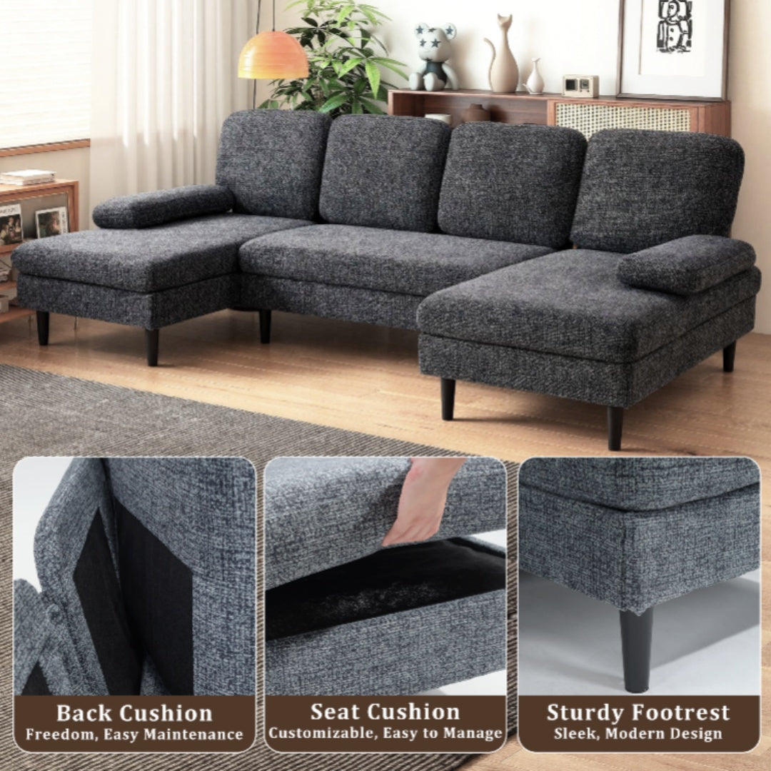 U-shaped Combination Sofa, Double Lounge Chair, Chenille Fabric 4-seat Living Room Furniture - Nook & Nest